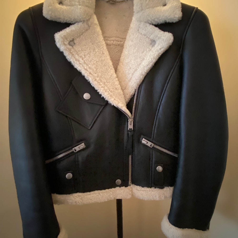 Coach leather and shearling moto jacket size 6